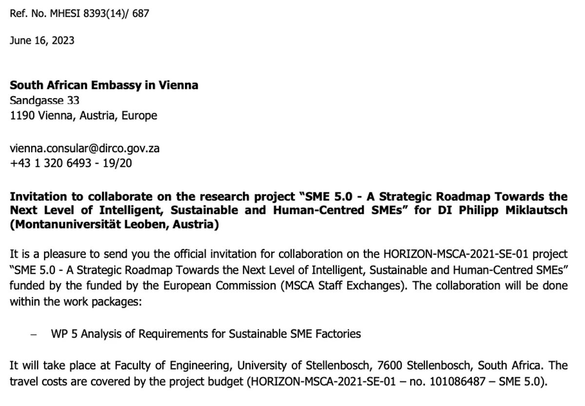 Secondment PM Stellenbosch