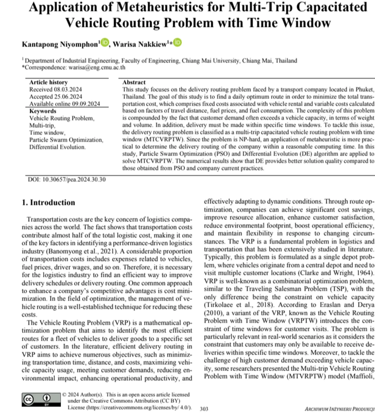 Application of Metaheuristic Algorithms to Solve the Multi-Trip Capacitated Vehicle Routing Problem with Time Windows: A Case Study from the Thai Transport Sector